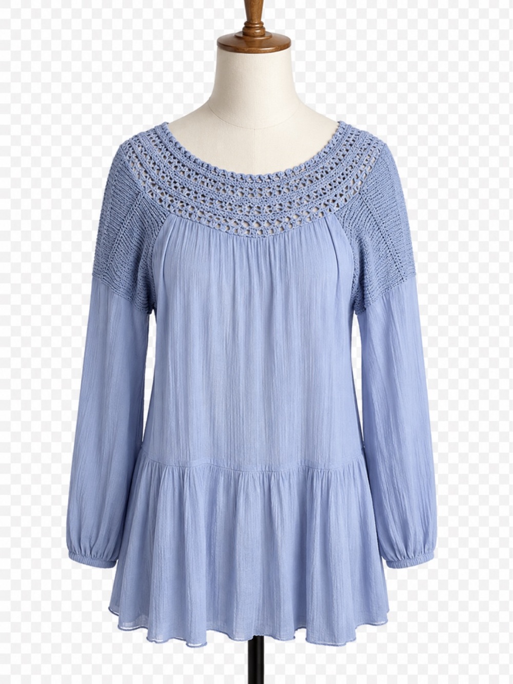 Umgee Size M Blue 3/4 Sleeve Crochet Women’s Top